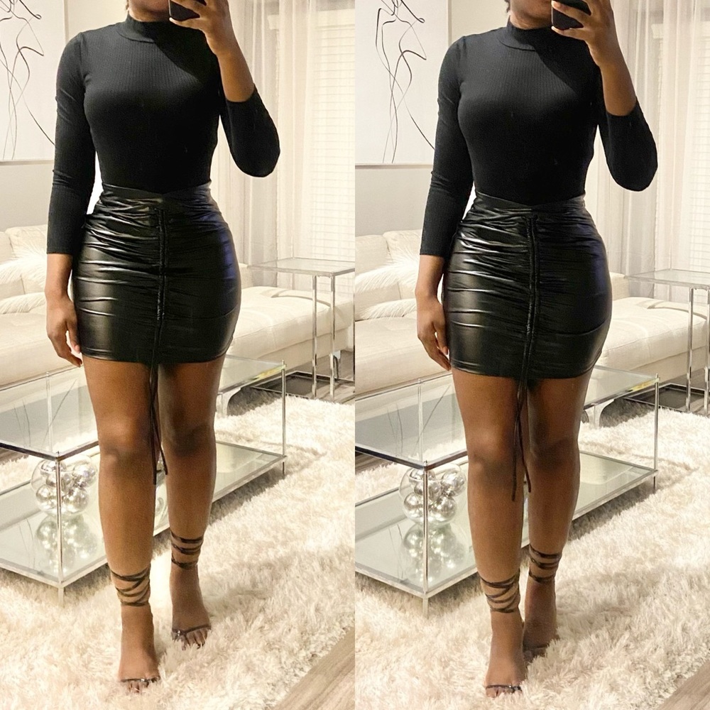Faux Leather Ruched Mini Skirt